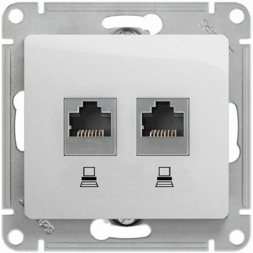 Розетка компьютерная без рамки Systeme Electric Glossa 2-м. RJ45+RJ45 5e алюминий  картинка